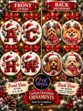 Personalized Christmas Ornaments – Custom Initial & Dog Design with photo